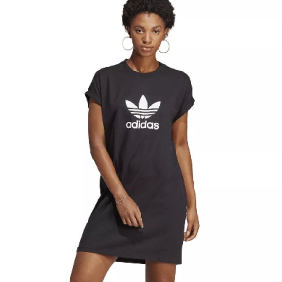 NWT Black Adidas Logo T-shirt Dress (L) - Picture 1 of 9